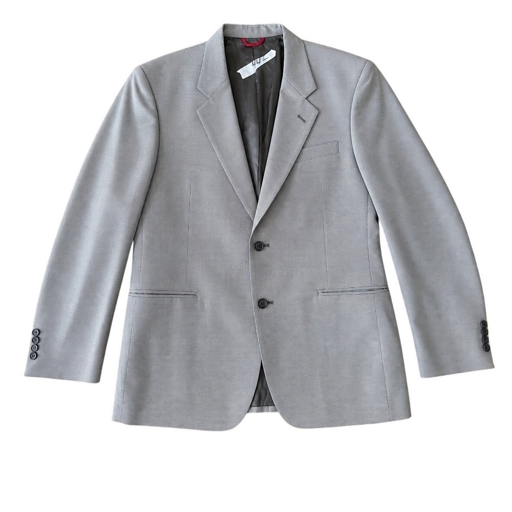 Jos A Bank Mens 44L Grey‎ Wool Micro Check Business Express Blazer Sport Coat